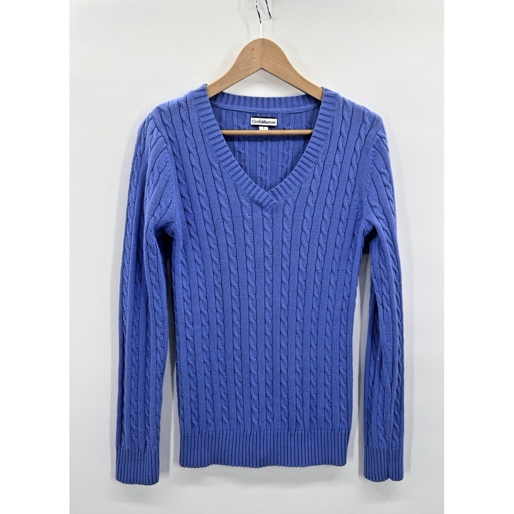 VTG Y2K Croft & Barrow Womens Small Sweater V-Neck Cable Knit Fisherman Prep 90s